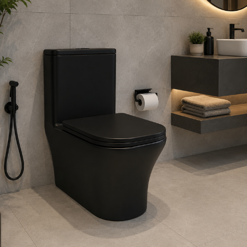Modern Black One-Piece Toilet